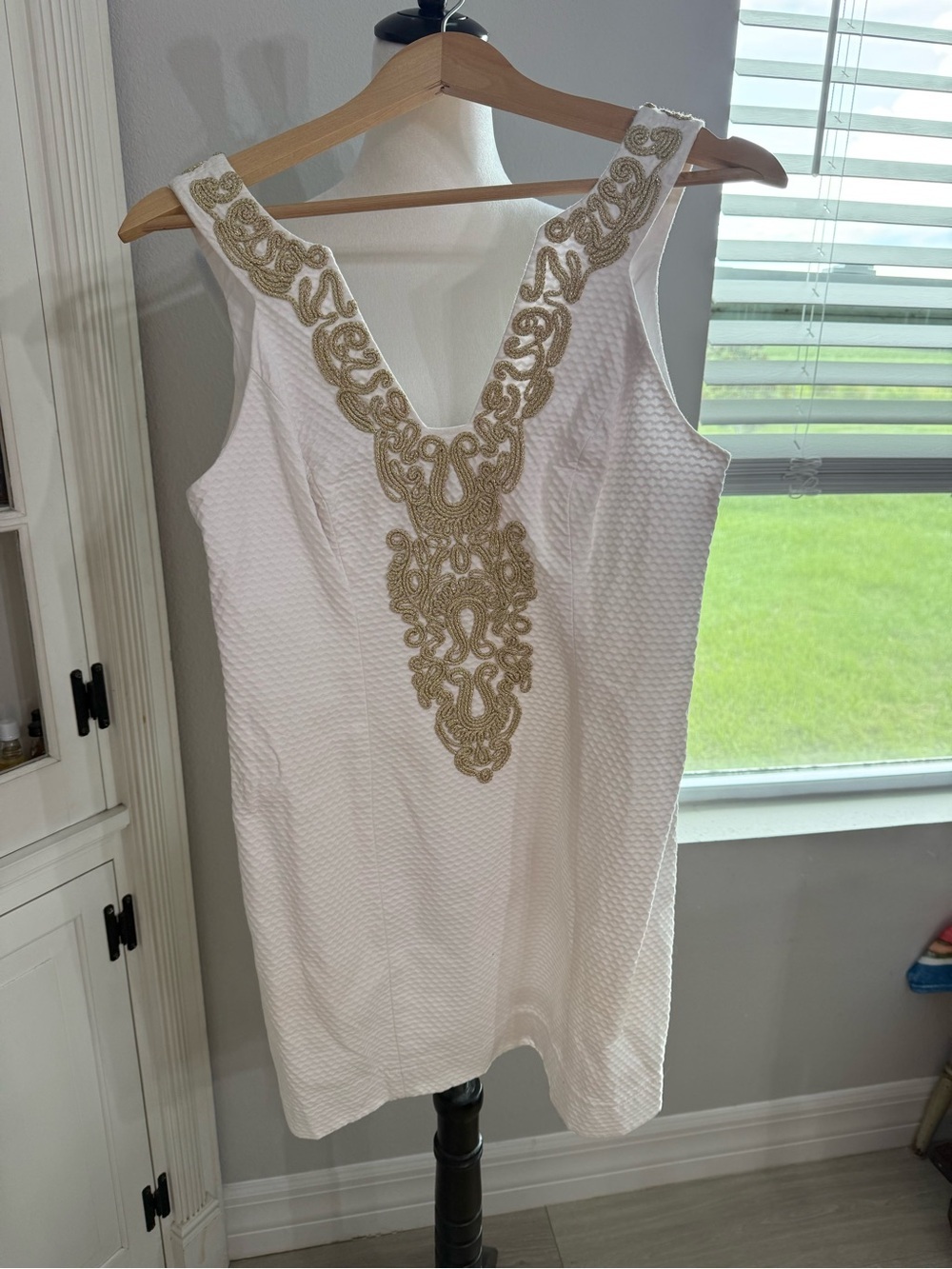 Lilly Pulitzer Sleeveless Shift Dress with Gold Embellished V-Neck